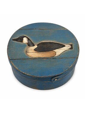Round Cheese Storage Box Hand Painted Canadian Goose Vintage Folk Art Country
